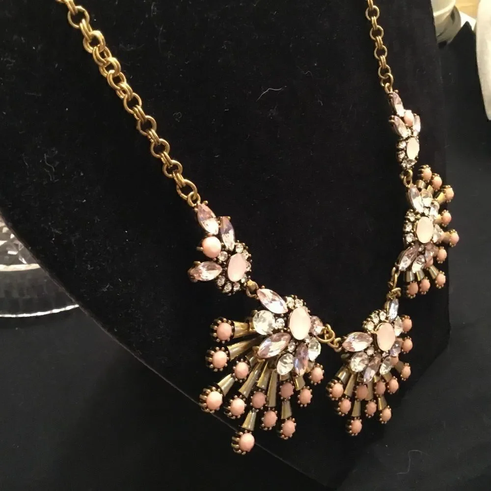 Blush, Pink and Clear Stone & Crystals Goldtone Necklace